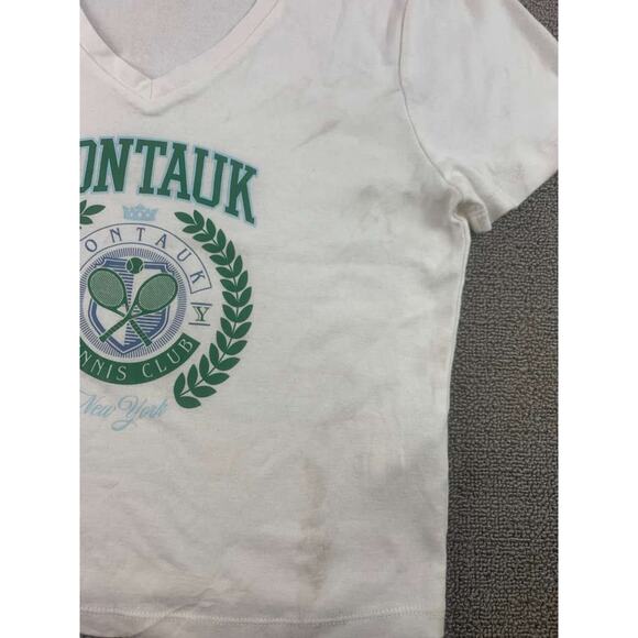 Forever 21 Women 1X White Plus Montauk Tennis Club Tee V Neck Crop Graphic Shirt - Picture 9 of 9